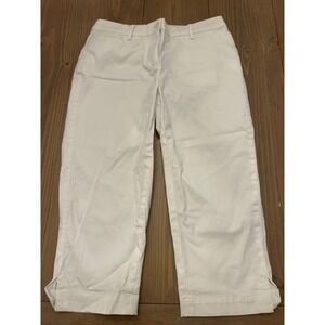 D44 Talbots Perfect Skimmer‎ White Cropped Pants Petite 2P Side Slit Stretch